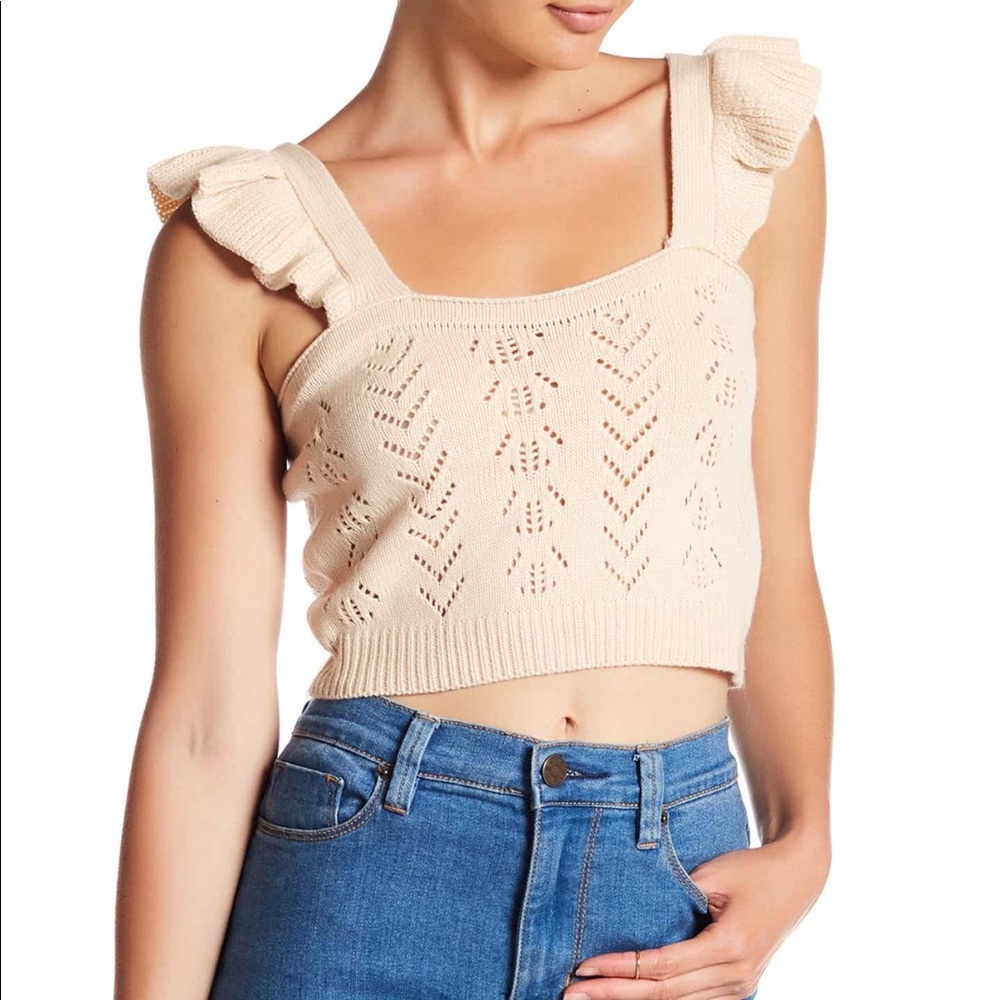 En Creme Knit Ruffle Tank